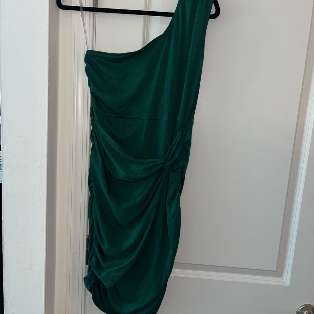SHEIN Green One Shoulder Ruched Cocktail Dress